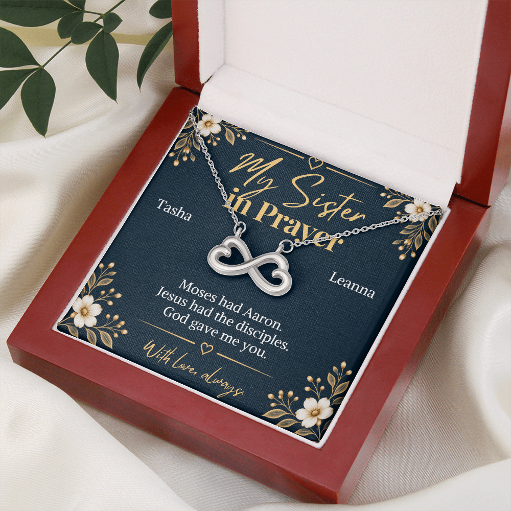 Prayer Partner Gift for Her – Personalized Sister in Christ Infinity Necklace – Christian Friend Gift