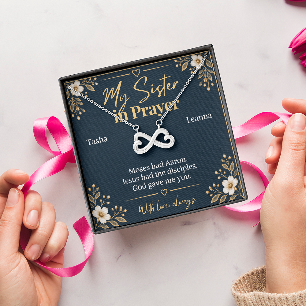 Prayer Partner Gift for Her – Personalized Sister in Christ Infinity Necklace – Christian Friend Gift