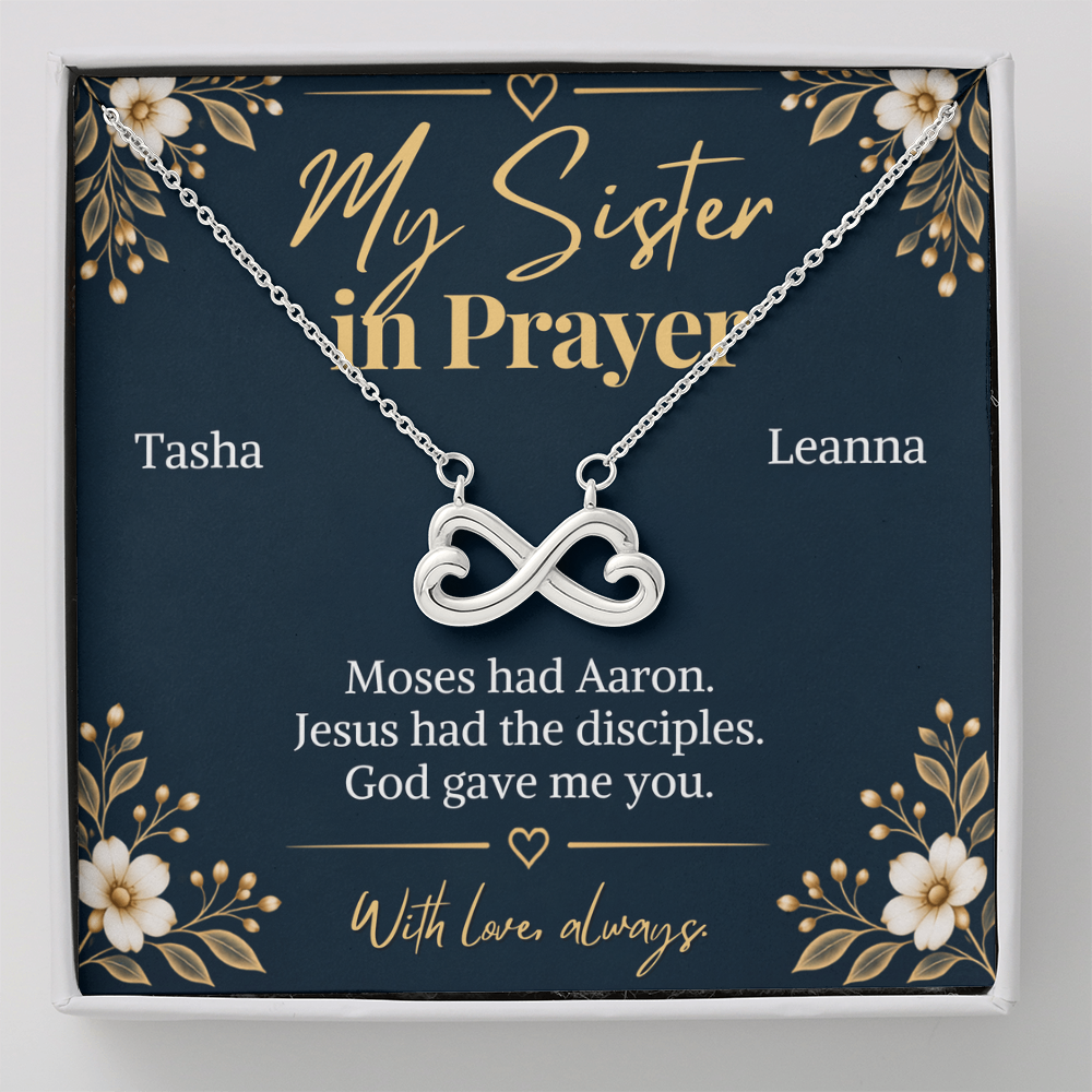 Prayer Partner Gift for Her – Personalized Sister in Christ Infinity Necklace – Christian Friend Gift