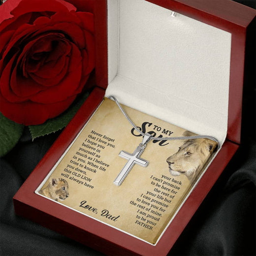 TO MY SON THIS OLD LION CROSS NECKLACE GIFT SET
